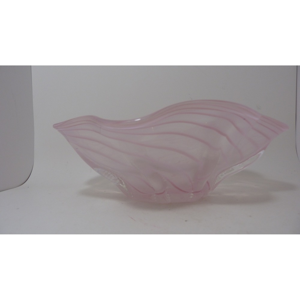 Rosenthal Pink Swirl Frosted Art Glass Scalloped Wavy Rim Bowl 8 Inch